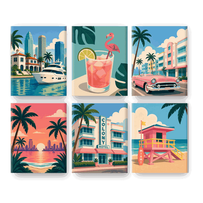 6 Mini Paintings | Welcome to Miami Set - Schilder op nummers
