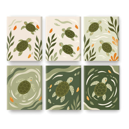 6 Mini Paintings | Baby Zeeschildpad Set