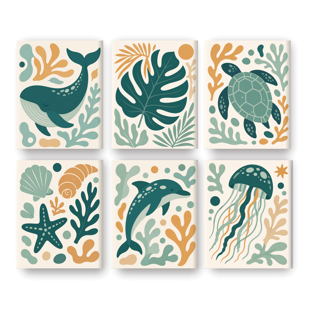 6 Mini Paintings | Groenblauw Oceaan Set