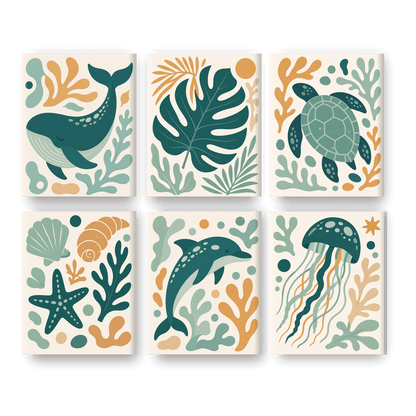 6 Mini Paintings | Groenblauw Oceaan Set