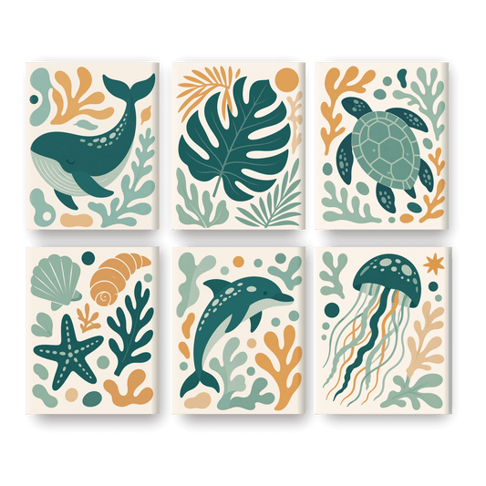 6 Mini Paintings | Groenblauw Oceaan Set
