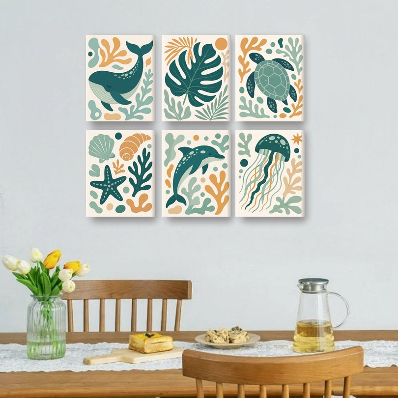 6 Mini Paintings | Groenblauw Oceaan Set