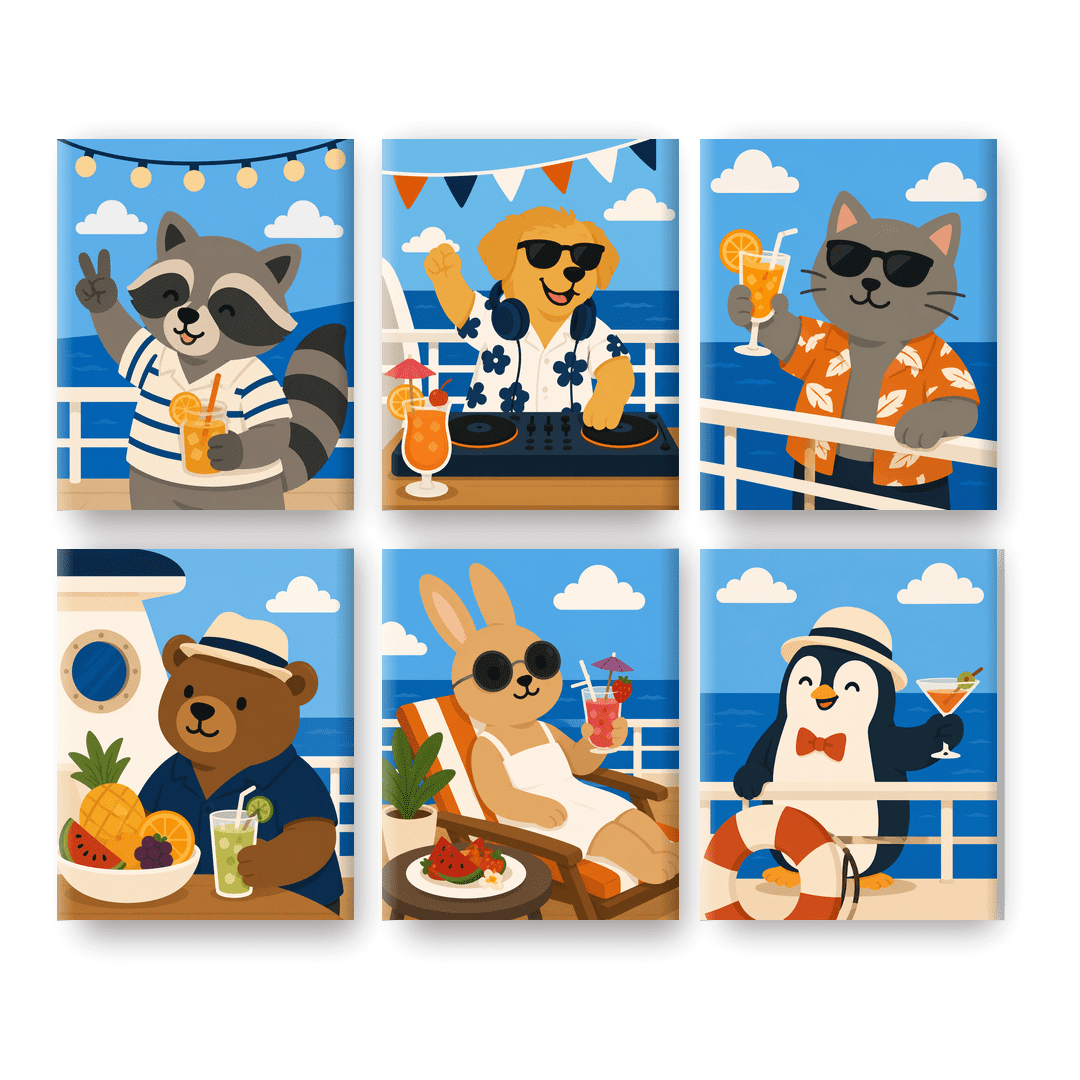 6 Mini Paintings | Cruise Dieren Set - Schilder Op Nummers