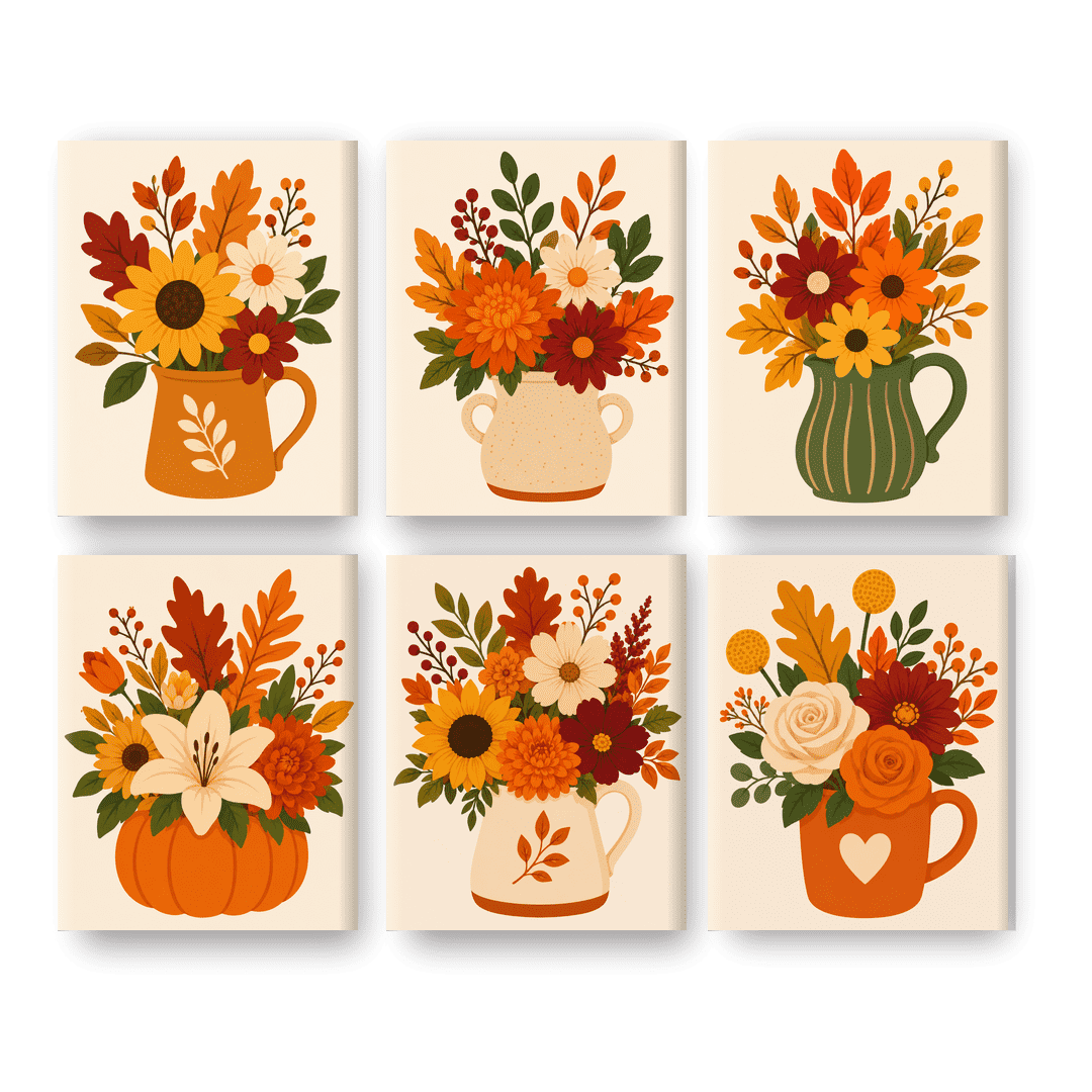 6 Mini Paintings | Herfst Boeket Set - Schilder Op Nummers