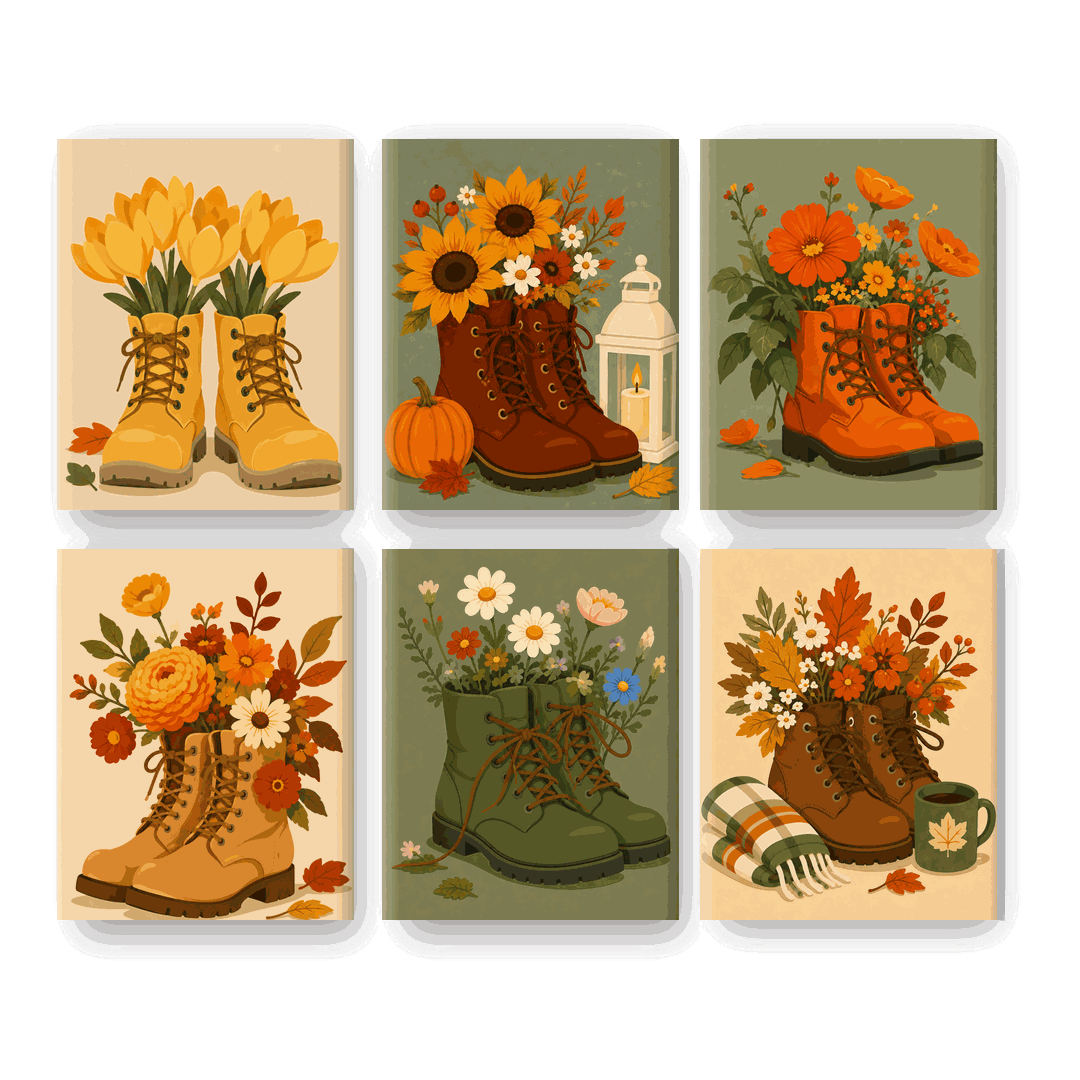 6 Mini Paintings | Oogst Laarzen Set - Schilder Op Nummers
