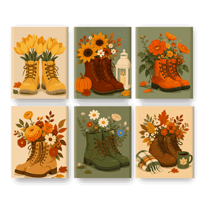 6 Mini Paintings | Oogst Laarzen Set - Schilder Op Nummers
