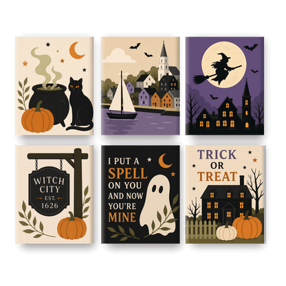 6 Mini Paintings | Spooky Salem Set - Schilder Op Nummers