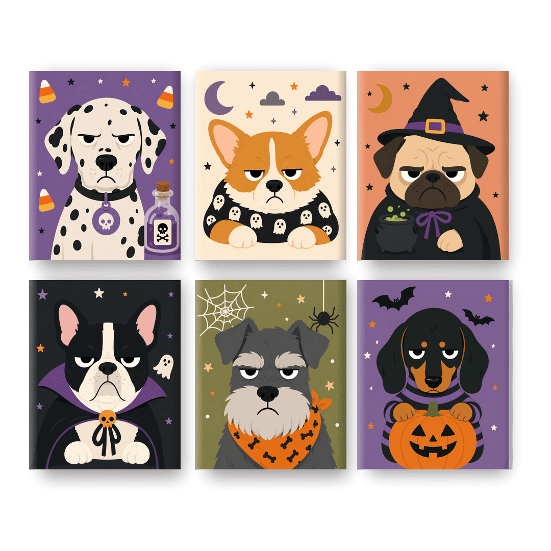 6 Mini Paintings | Halloween Honden Set - Schilder Op Nummers