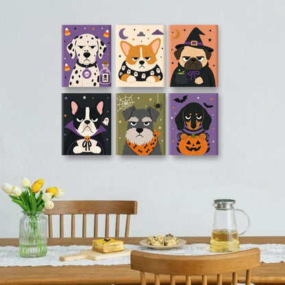 6 Mini Paintings | Halloween Honden Set