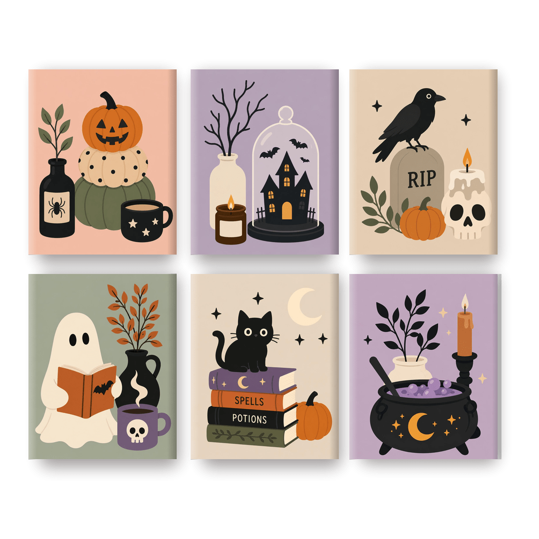 6 Mini Paintings | Spooky Vignette Set - Schilder Op Nummers