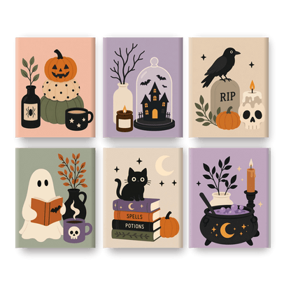 6 Mini Paintings | Spooky Vignette Set - Schilder Op Nummers