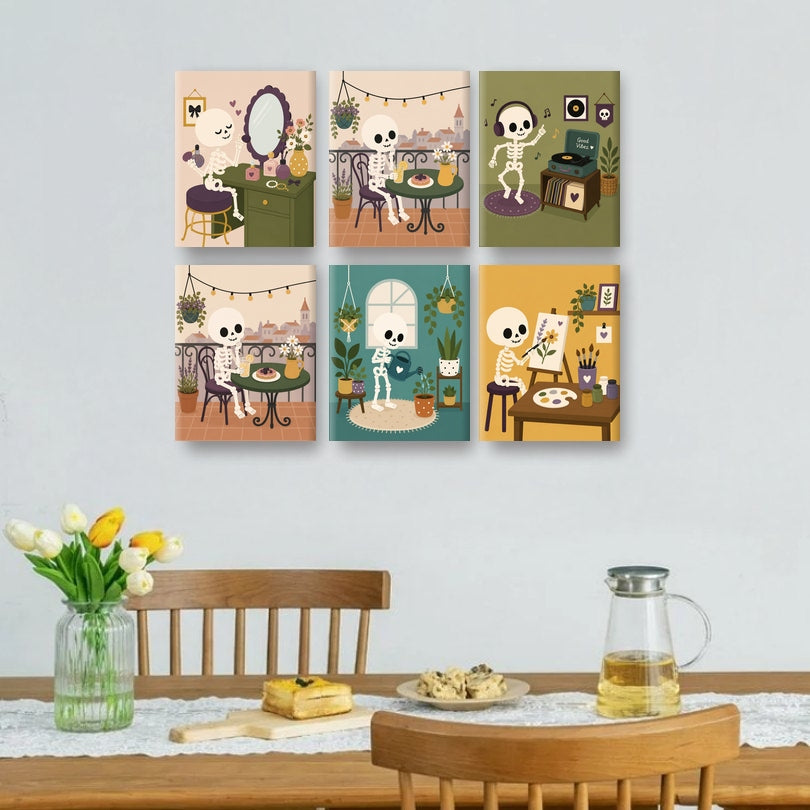 6 Mini Paintings | Gezellig Skelet Set