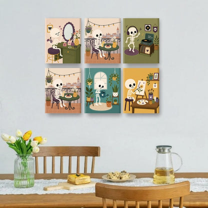 6 Mini Paintings | Gezellig Skelet Set