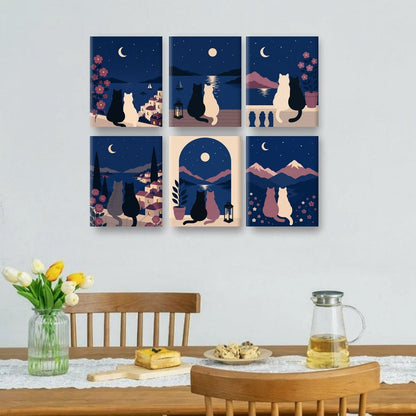 6 Mini Paintings | Nacht Katten Set