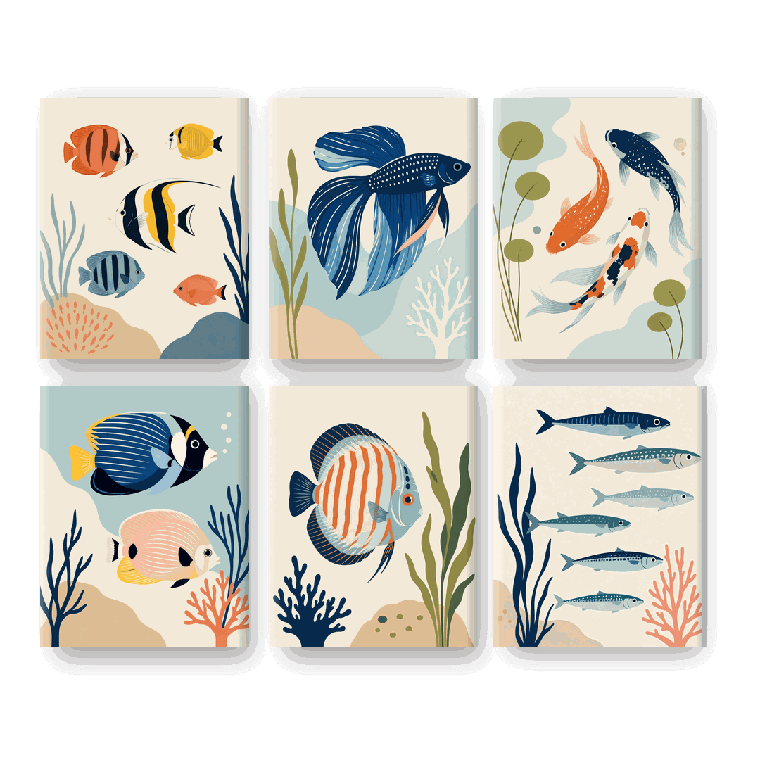 6 Mini Paintings | Prachtige Vissen Set - Schilder Op Nummers