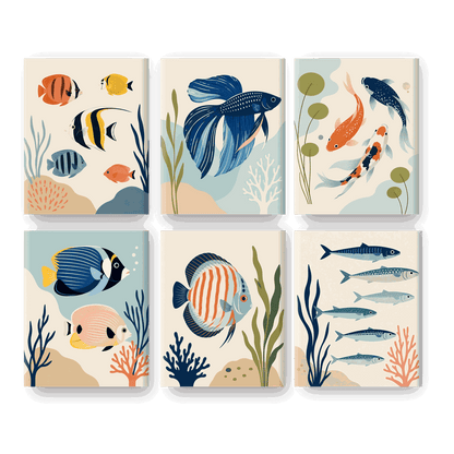 6 Mini Paintings | Prachtige Vissen Set - Schilder Op Nummers
