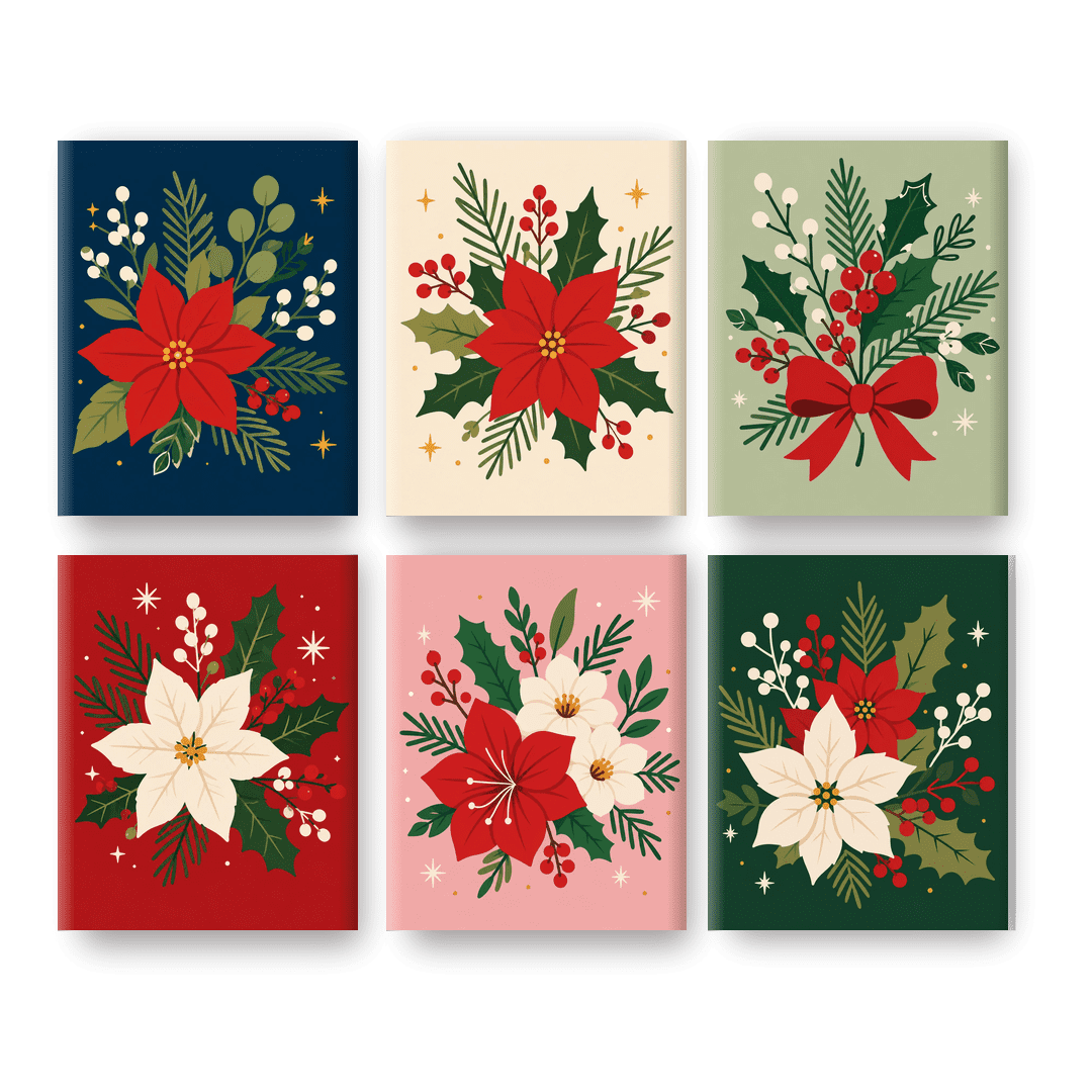 6 Mini Paintings | Kerstster Bloemen Set - Schilder Op Nummers