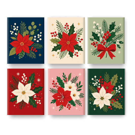 6 Mini Paintings | Kerstster Bloemen Set - Schilder Op Nummers