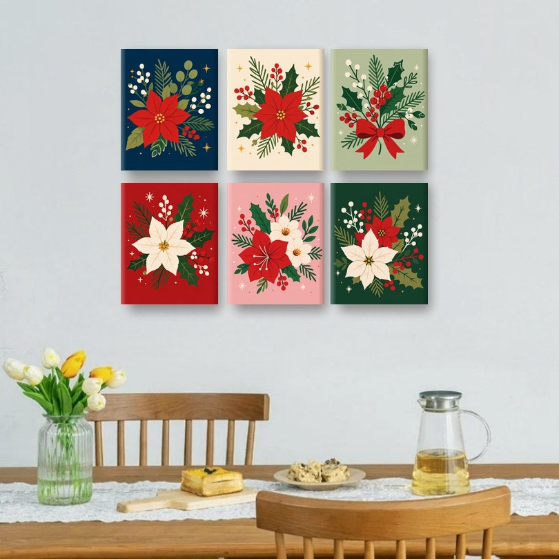 6 Mini Paintings | Kerstster Bloemen Set
