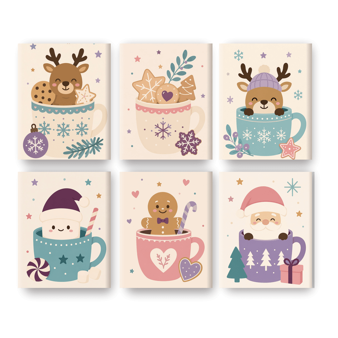 6 Mini Paintings | Kerst in Kopjes Set - Schilder Op Nummers