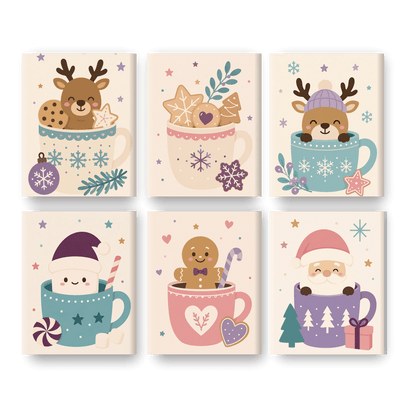 6 Mini Paintings | Kerst in Kopjes Set - Schilder Op Nummers