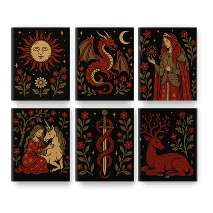 6 Mini Paintings | Middeleeuws Magie Set - Schilder Op Nummers