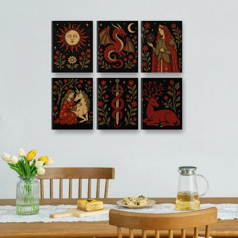 6 Mini Paintings | Middeleeuws Magie Set