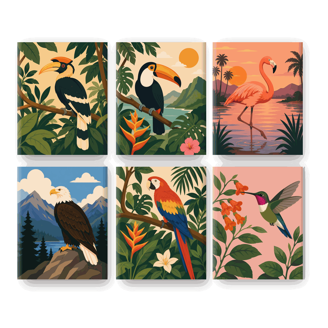 6 Mini Paintings | Exotische Vogel Set - Schilder Op Nummers