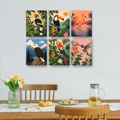 6 Mini Paintings | Exotische Vogel Set