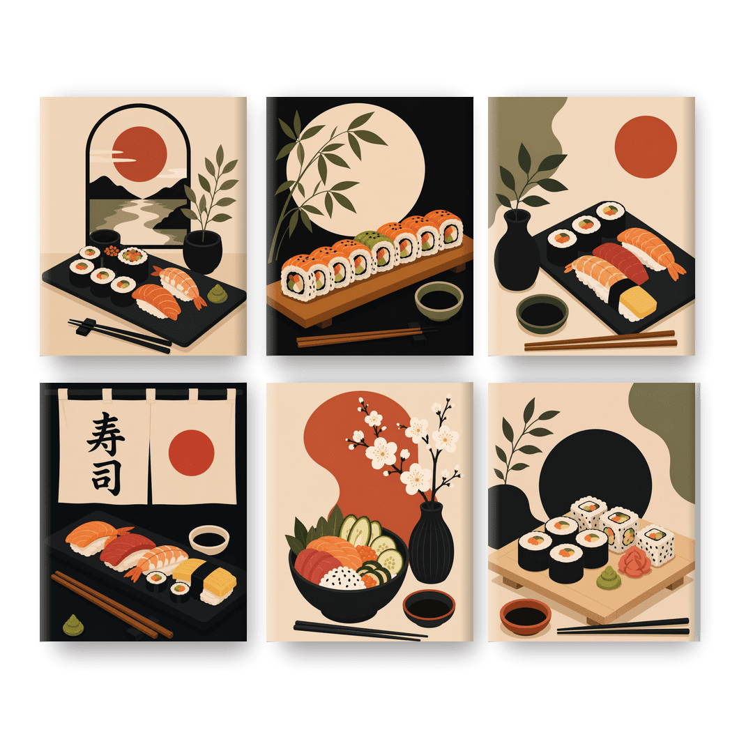 6 Mini Paintings | Sushi Avond Set - Schilder Op Nummers