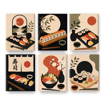 6 Mini Paintings | Sushi Avond Set - Schilder Op Nummers