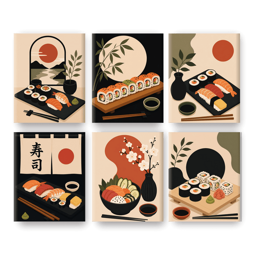 6 Mini Paintings | Sushi Avond Set - Schilder Op Nummers