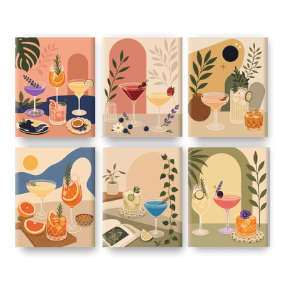 6 Mini Paintings | Botanische Cocktails Set - Schilder Op Nummers