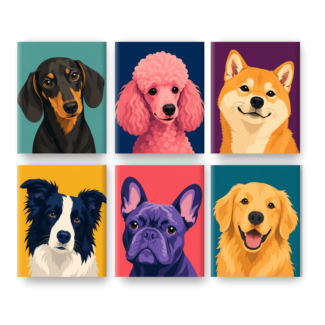 6 Mini Paintings | Hondenrassen Portretten Set - Schilder Op Nummers