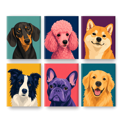 6 Mini Paintings | Hondenrassen Portretten Set - Schilder Op Nummers