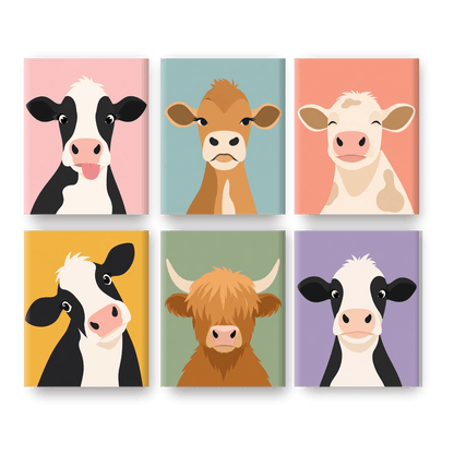 6 Mini Paintings | Schattige Koeien Set - Schilder Op Nummers