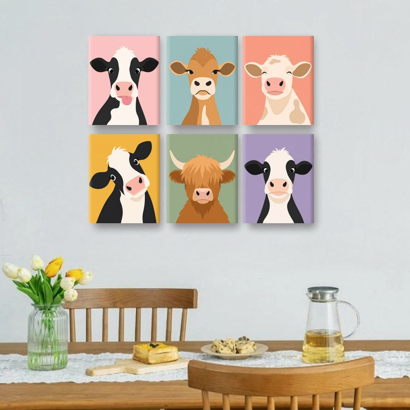 6 Mini Paintings | Schattige Koeien Set