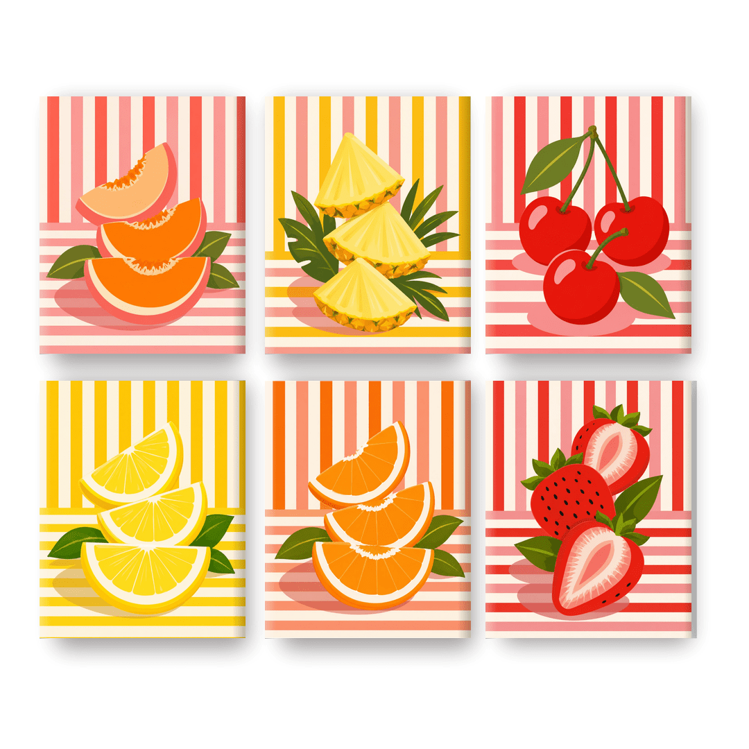 6 Mini Paintings | Retro Fruit Set - Schilder Op Nummers