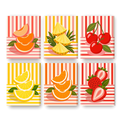 6 Mini Paintings | Retro Fruit Set - Schilder Op Nummers