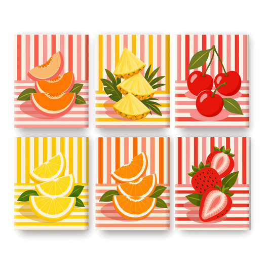 6 Mini Paintings | Retro Fruit Set - Schilder Op Nummers