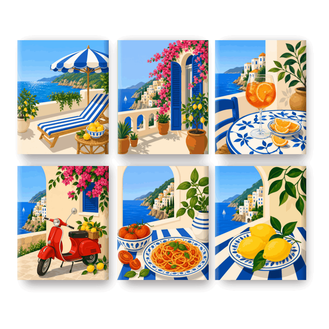 6 Mini Paintings | Amalfikust Set - Schilder Op Nummers