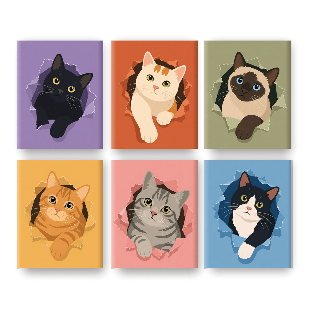 6 Mini Paintings | Pop-Out Katten Set - Schilder Op Nummers