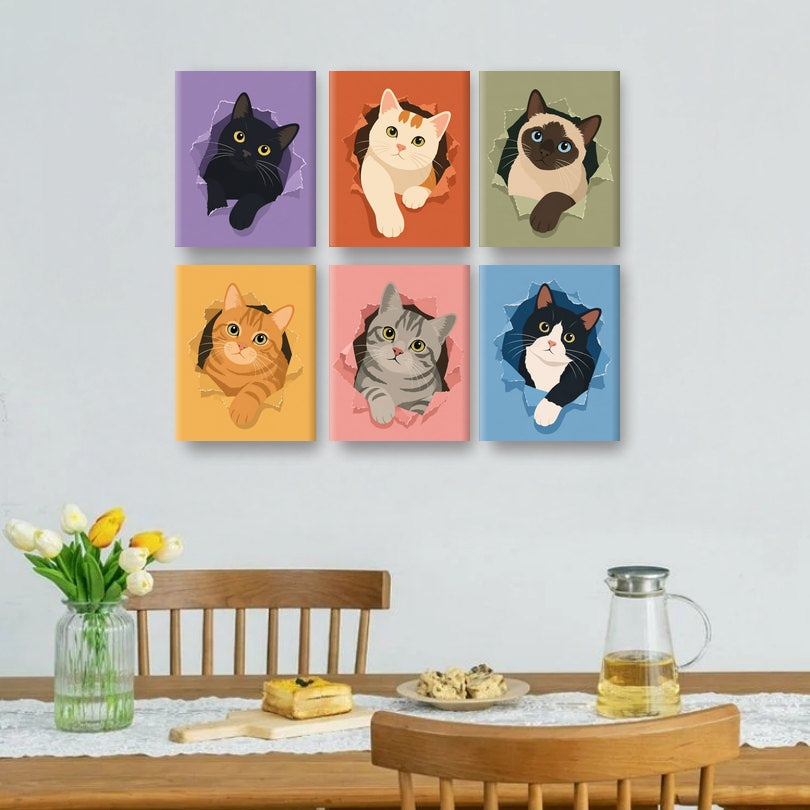 6 Mini Paintings | Pop-Out Katten Set