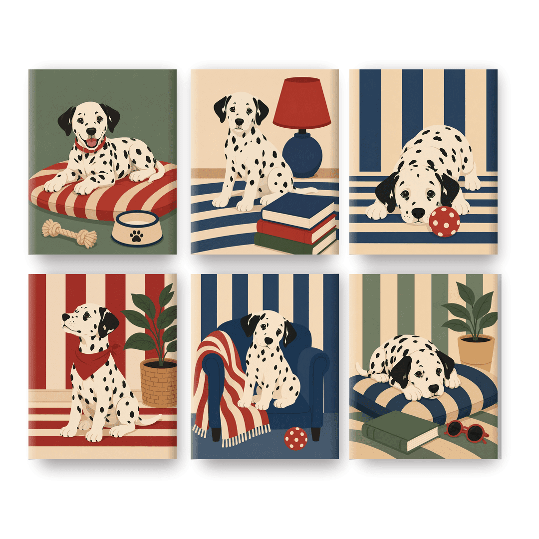 6 Mini Paintings | Gezellige Dalmatier Set - Schilder Op Nummers
