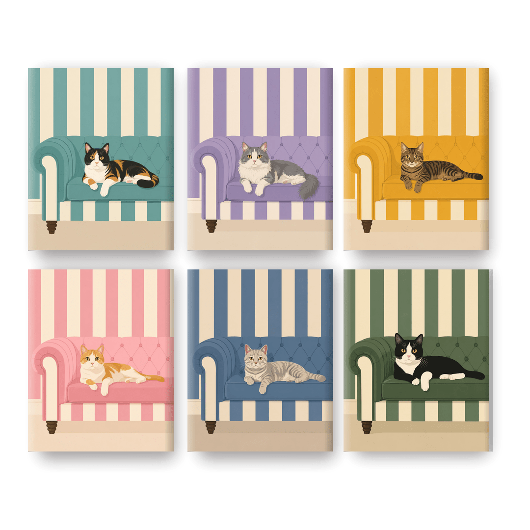 6 Mini Paintings | Katten op Banken Set - Schilder Op Nummers