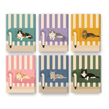 6 Mini Paintings | Katten op Banken Set - Schilder Op Nummers
