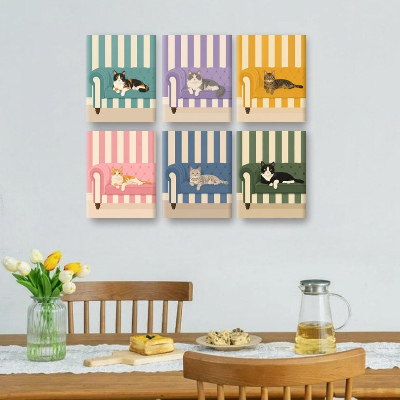 6 Mini Paintings | Katten op Banken Set
