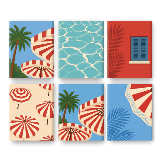 6 Mini Paintings | Retro Strandparasols Set - Schilder Op Nummers
