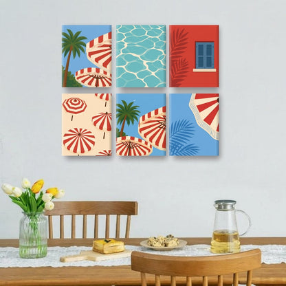6 Mini Paintings | Retro Strandparasols Set