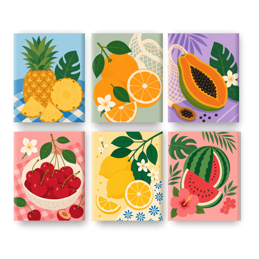 6 Mini Paintings | Tropische Vruchten Set - Schilder Op Nummers
